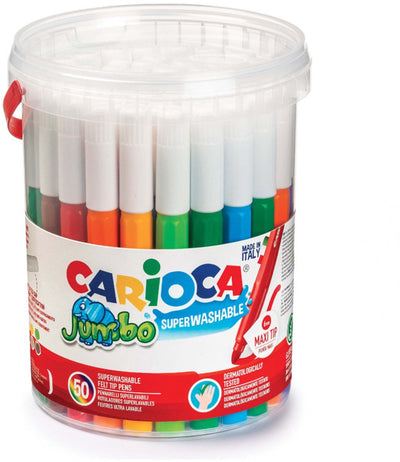 Carioca jumbo stiften - 50 stuks in pot - maxi-punt 6 mm - afwasbaar - kleurstiften voor kinderen