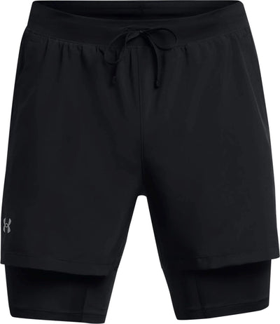 Under armour ua launch 5'' 2-in-1 shorts-blk heren sportbroek - zwart - reflecterend