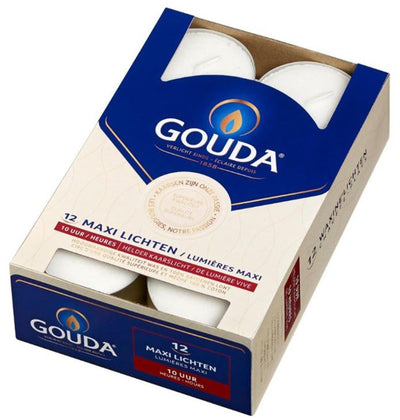 Gouda theelichten 12 stuks 10 branduren wit | 3 stuks