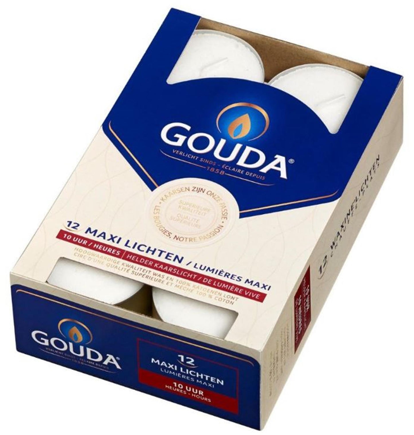 Gouda maxi waxinelichten brandduur 10 uur doos a 12st