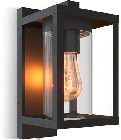 Calex led wandlamp naples - e27 – ip44 spatwaterdicht – zwart - dag nacht sensor - aluminium – industrieel – modern