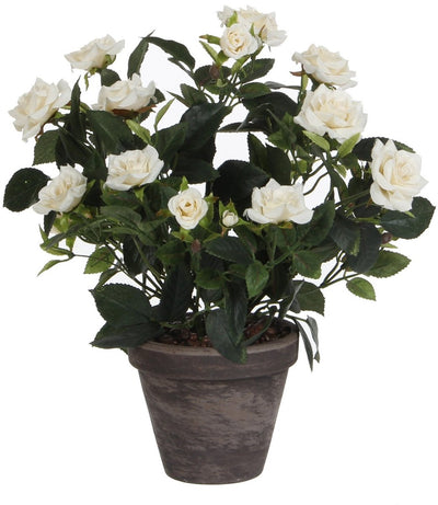 Mica decorations rozenstruik kunstplant in bloempot stan - h33 x ø25 cm - wit