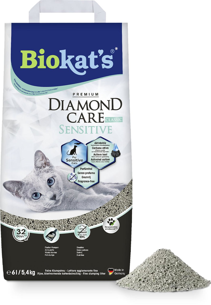Biokat's diamond care sensitive - 6 l - kattenbakvulling - klontvormend - zonder geur - aktieve kool