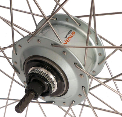 Shimano achterwiel 28 inch nexus 8 naaf (zilver) - zac19 velg (zilver) met rvs spaken - voor schijfrem