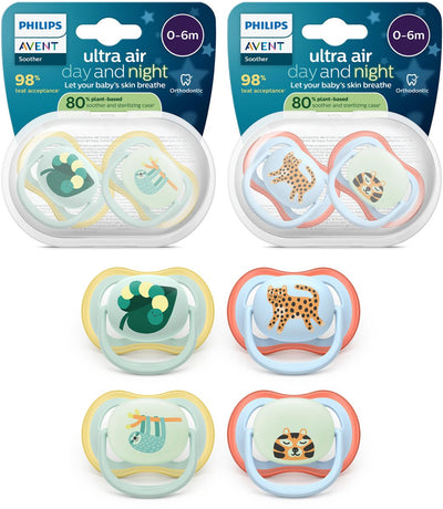 Philips avent ultra air day night – fopspeenset met dag- en nachtversie – 4 stuks – 0-6 mnd - scf087 22