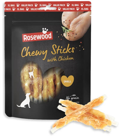 Rosewood chewy sticks small hondensnack kip 500 g - kauwsticks runderhuid - kauwsnack - graanvrij