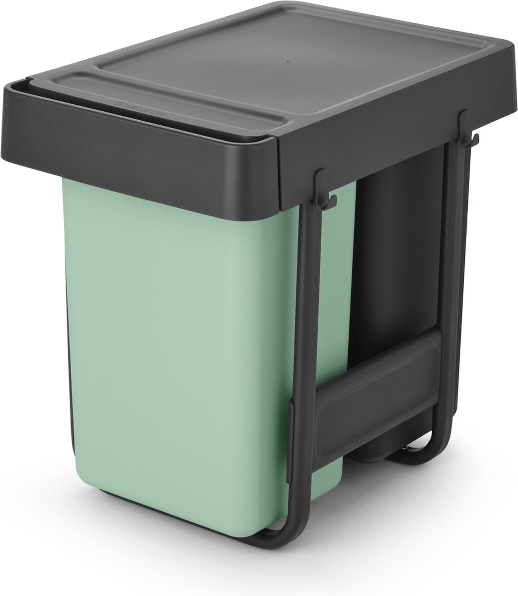 Brabantia sort go inbouw prullenbak - 2 x 15 liter - jade green en dark grey