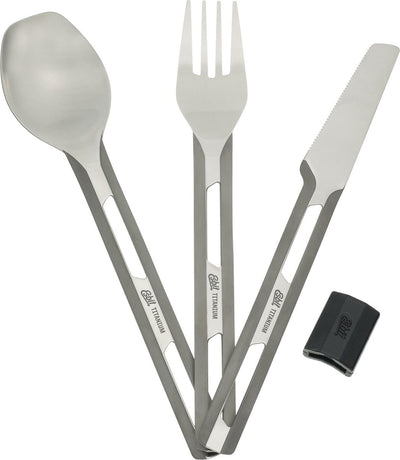 Esbit camping bestek - titanium - siliconen sleeve - extra diepe lepel