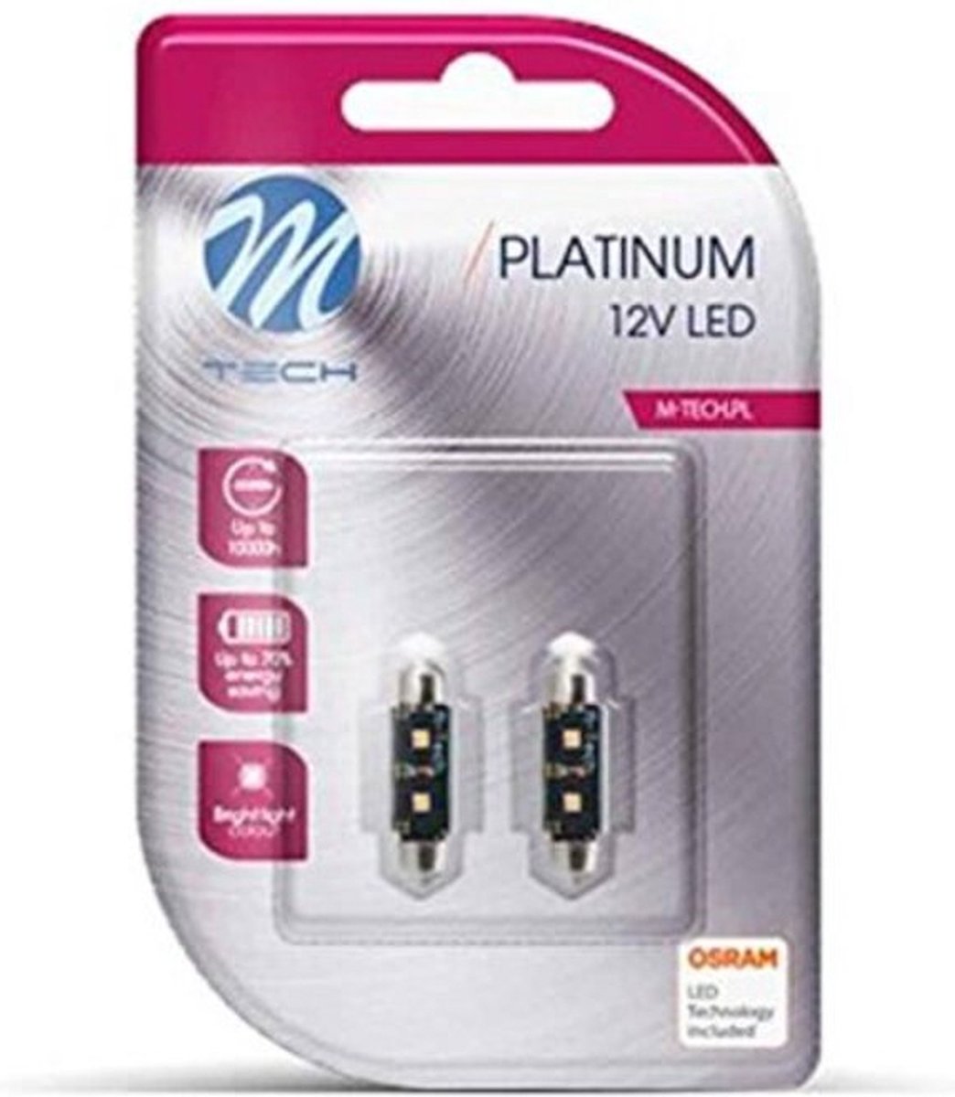M-tech led c5w 12v 36mm - platinum 2x led diode - canbus - wit - set