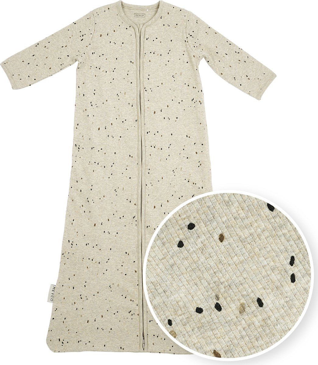 Meyco baby rib mini spot baby slaapzak met mouwen - sand melange - 70cm - 1.0 tog