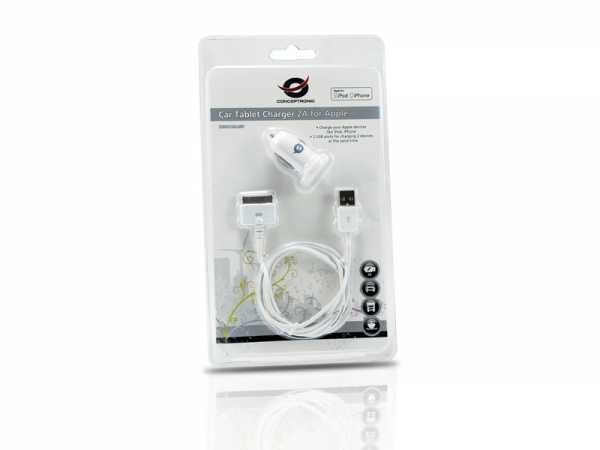 Conceptronic conceptronic cusbcar2aset cable with car tablet charger, 2a