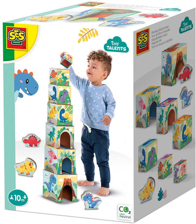 Ses creative tiny talents stapeltoren met dinofiguren - 7 blokken - vanaf 10 maanden - baby speelgoed - motorische ontwikkeling - schoencadeautjes sinterklaas