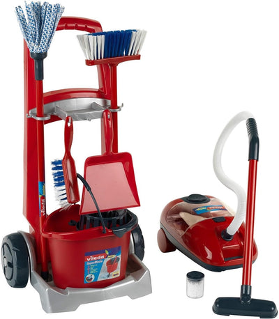 Klein toys vileda - speelgoed schoonmaaktrolley - incl. stofzuiger - 29 x 24 cm - rood