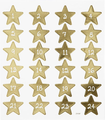 Creativ company advent stickers - gouden sterren met cijfers 1-24 - diy decoratie voor kaarten en kerst - afmetingen 15x16,5cm - 24 stickers - 1 vel