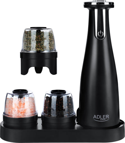 Adler - roestvrijstalen specerijenmolen set - 150ml - usb-oplaadbaar - zwart