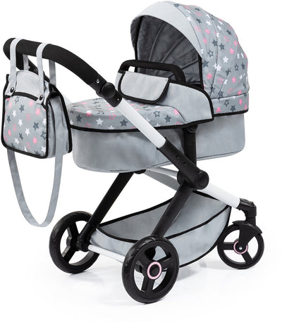 Bayer design - combi poppenwagen xeo, tas, grijs, roze, sterren