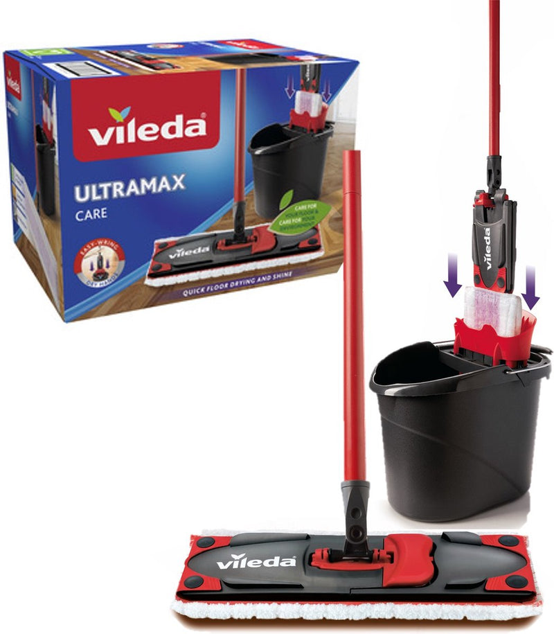 Vileda ultramax care complete set - vloerwisser mop met steel - voor gevoelige vloeren - 100% gerecyclede microvezel