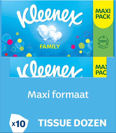 Kleenex zakdoekjes - family box - 10 x 128 stuks - 1280 tissues - voordeelverpakking