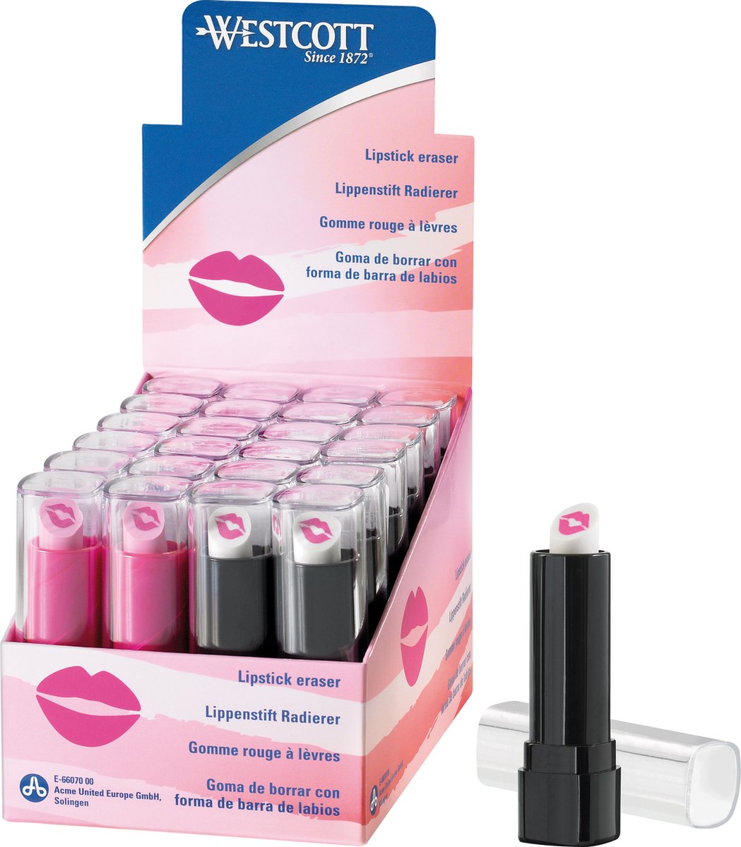 Westcott gum - lipstick vorm - in 2 assorti kleuren - display a 24 stuks - ac-e66070