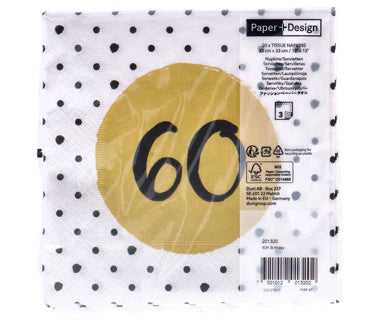 Duni servetten 60th birthday 33x33 cm | 4 stuks