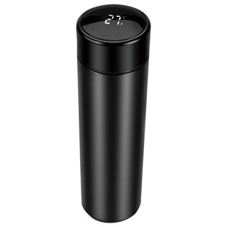 No brand thermosfles rvs zwart 450 ml met thermometer en theefilter | 4 stuks