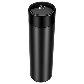 No brand thermosfles rvs zwart 450 ml met thermometer en theefilter | 4 stuks