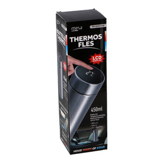 No brand thermosfles rvs 450ml met thermometer in deksel inclusief theefilter | 4 stuks