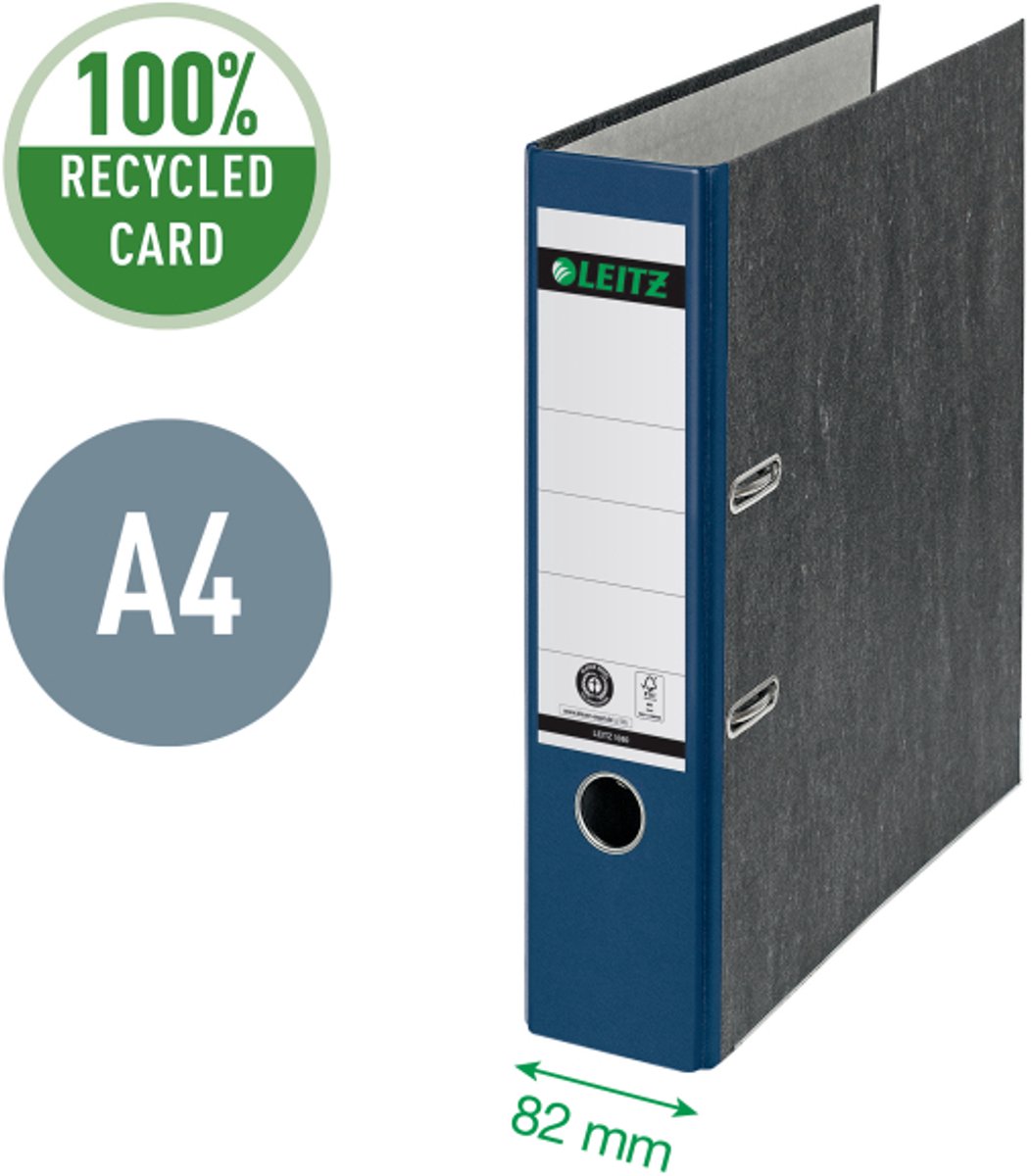 Leitz 180° ordner gewolkt a4 - 80mm - 100% gerecycled - blauw - 3 stuks