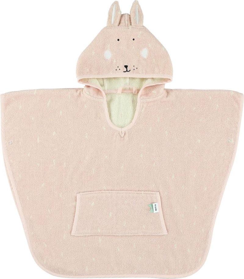 Trixie poncho - mrs. rabbit - 100% biologisch katoen - badcape kind met capuchon - met leuke details - roze - konijn 92