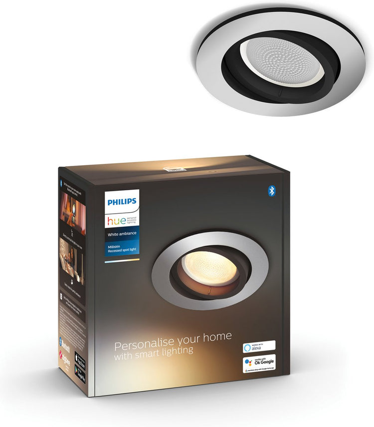 Philips hue milliskin inbouwspot - warm tot koelwit licht - 1-pack - aluminium - rond