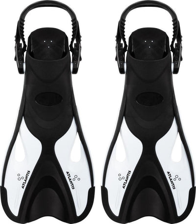Atlantis dolphin - flippers - zwemvliezen - verstelbare hielstrap - voor zwemmen snorkelen - volwassenen - zwart wit - 41-45