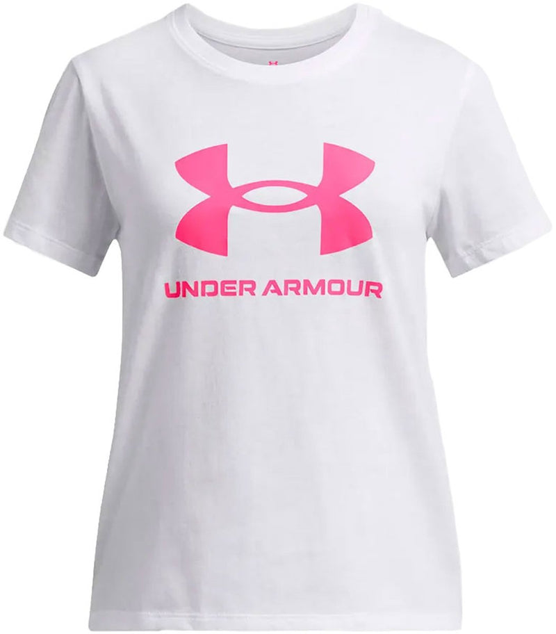 Under armour ua big logo ss unisex sportshirt - wit - roze