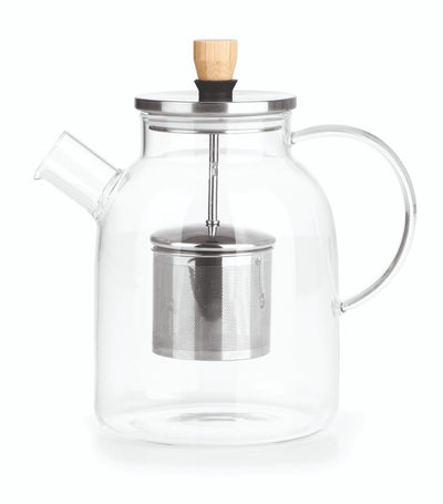 Beem teapot glass, glazen theepot met theefilter – 1,5l, glas bamboo rvs