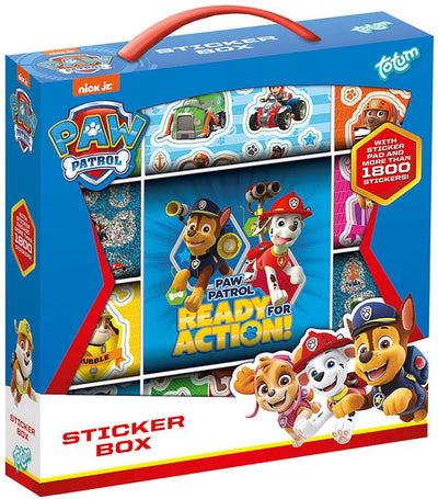 Totum paw patrol stickers sticker box 500+ speelgoed junior vanaf 3 jaar - knutselen en stickeren - 12 rollen stickers inclusief plak- en tekenboekje - schoencadeau sint