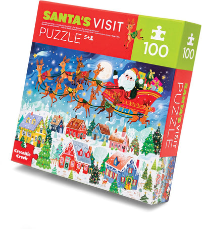 Crocodile creek kerst puzzel 100 stukjes - santa's visit - duurzaam speelgoed.
