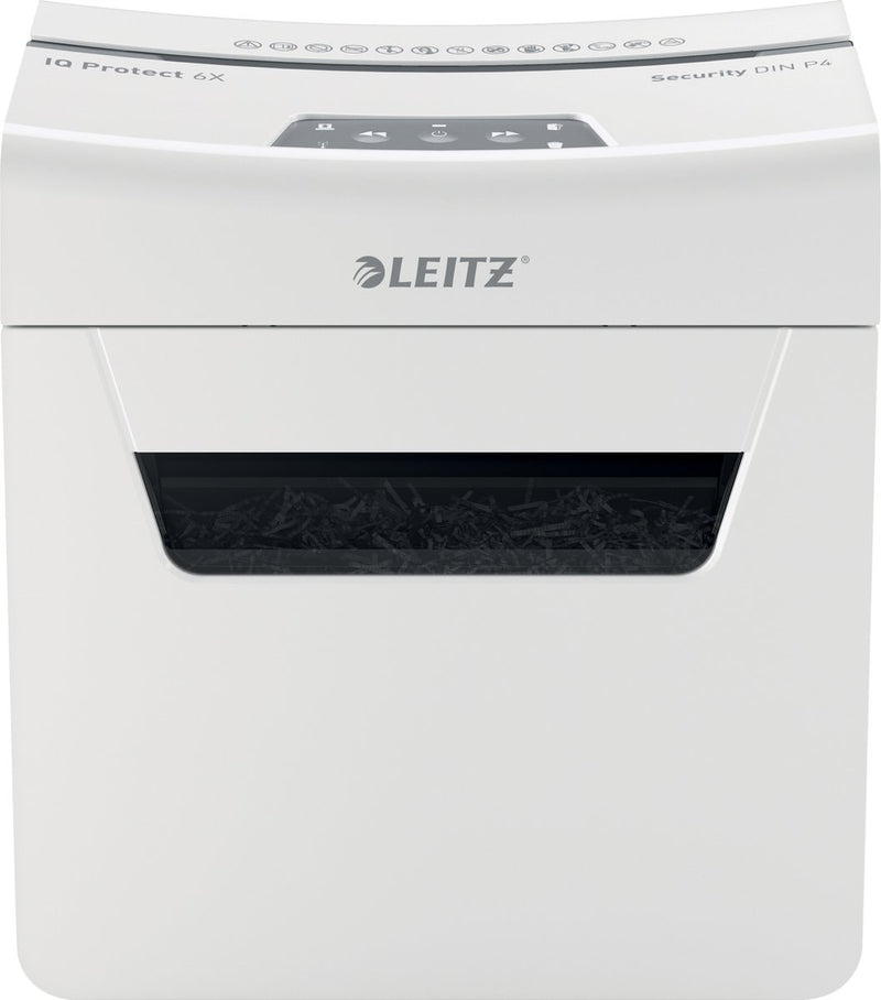 Leitz iq protect premium 6x stille papierversnipperaar - p4 snippers - tot 6 vel - 10l - wit
