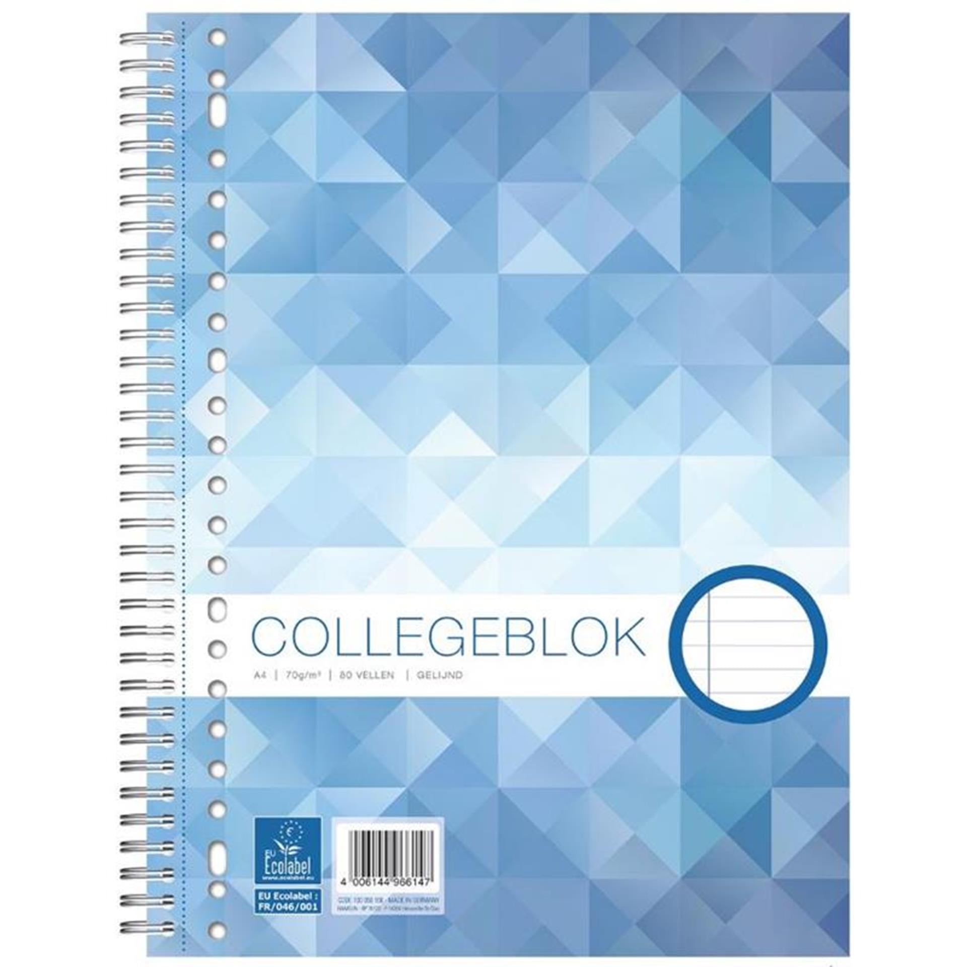 Ecolabel collegeblok 23r a4 gelijnd 22x29,5cm pak a 5 stuks