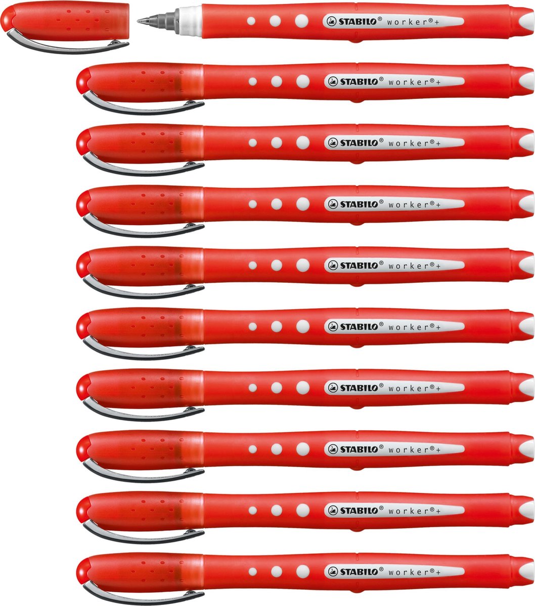 Stabilo worker+ colorful - rollerball pen 0.5 mm - rood - doos 10 stuks