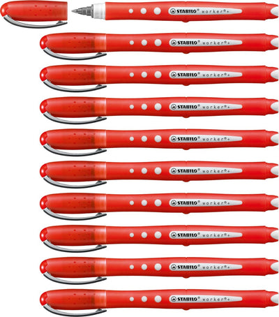 Stabilo worker+ colorful - rollerball 0,5 mm - rood - doos 10 stuks