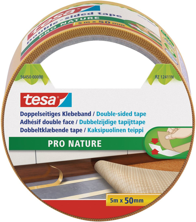 Tesa dubbelzijdig tapijttape - 1x stuks - rol 5 meter - pro nature - duurzaam klusmateriaal - huishoudartikelen - tapijttape - dubbelzijdig tape