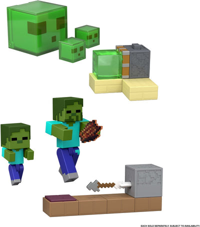 Mattel minecraft sticky piston val met redstone - set met actiefiguur en accessoires en bewegend mechanisme