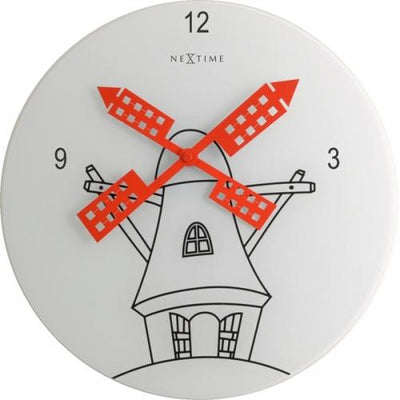 Nextime nextime klok 8807 windmil, ø30 cm, wall, white black red