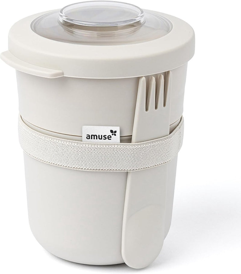 Amuse tylla duo oat lunchbox - 150ml + 450ml - yoghurt beker to go - perfect afsluitbare muesli beker met spork - lekvrije lunchpot - bpa-vrije soepbeker – beige