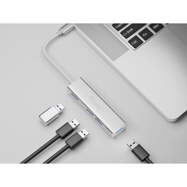 Equip 128958 usb-c to 4-port usb 3.0 hubs, usb 3.2 gen 1 type-c, type-a, 5000 mbit s, silver