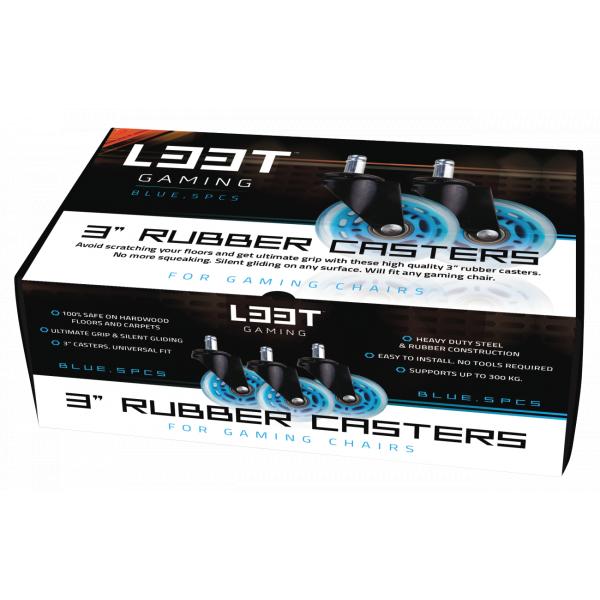 L33t gaming 160529 3inch rubber casters, blue, 5pcs