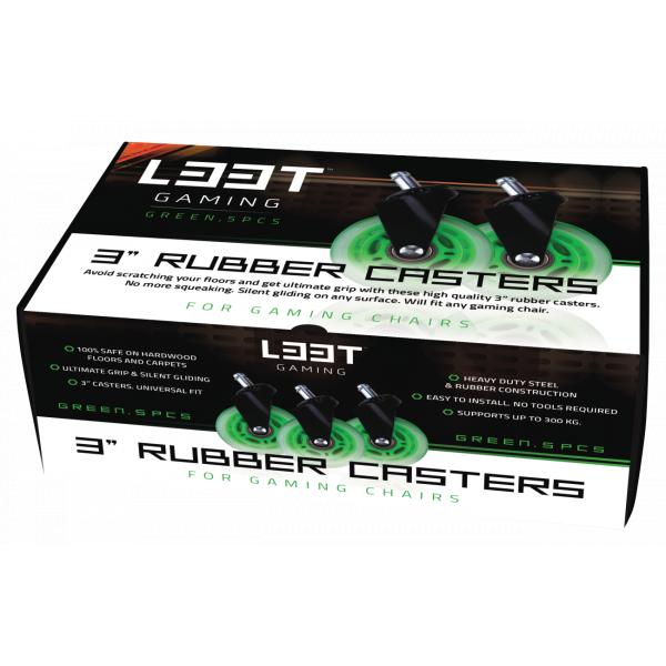 L33t gaming 160531 3inch rubber casters, green, 5pcs