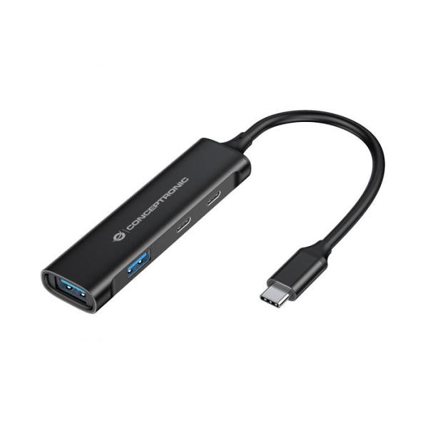 Conceptronic hubbies12b hubbies 4-port usb 3.0 hub, 2 usb-c 2 usb-a ports, aluminum case, usb-c