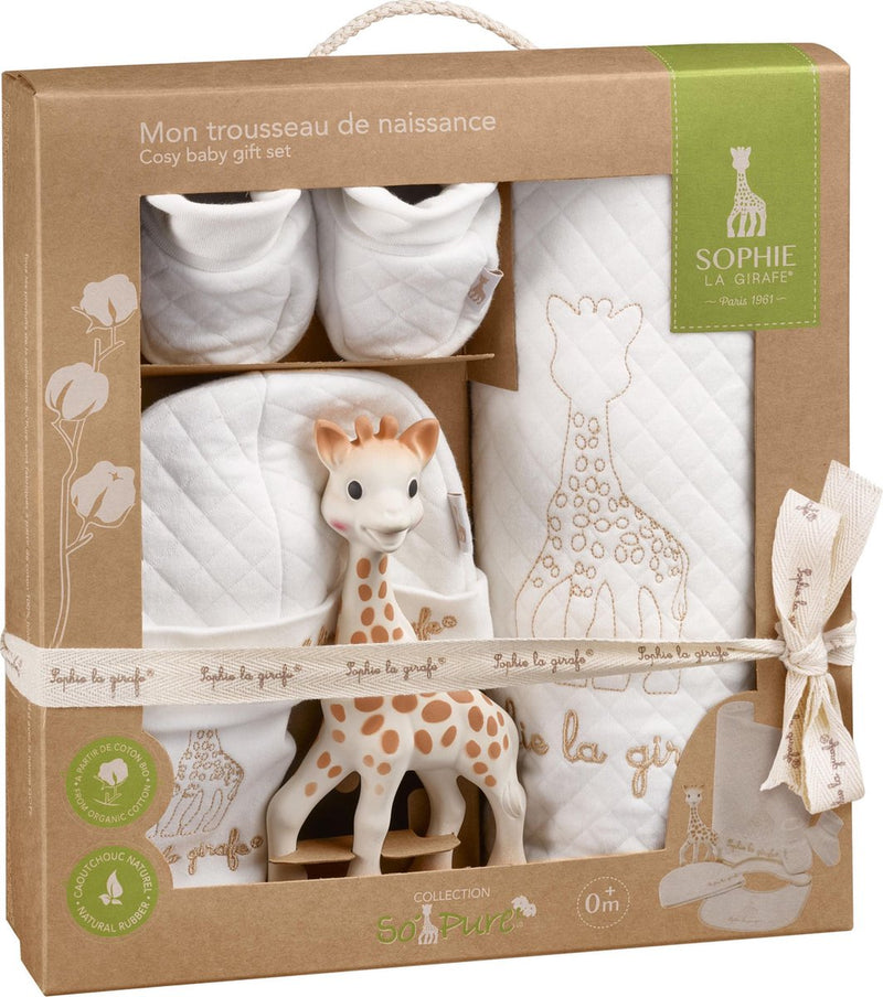 Sophie de giraf so'pure geboorteset - cadeauset - kraamcadeau - babyshower cadeau - 5-delig - biologisch katoen natuurrubber