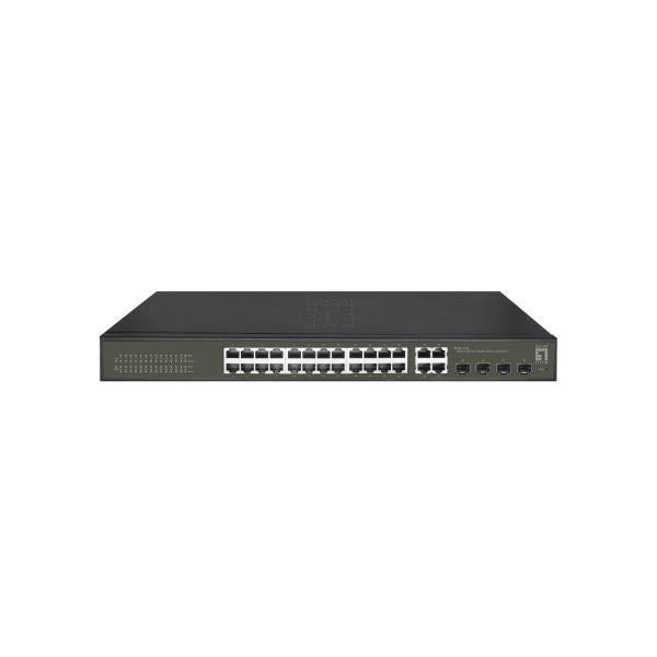 Levelone levelone ges-2128 hilbert 28-port gigabit lite switch, 24 x gigabit rj45, 4 x gigabit sfp rj45