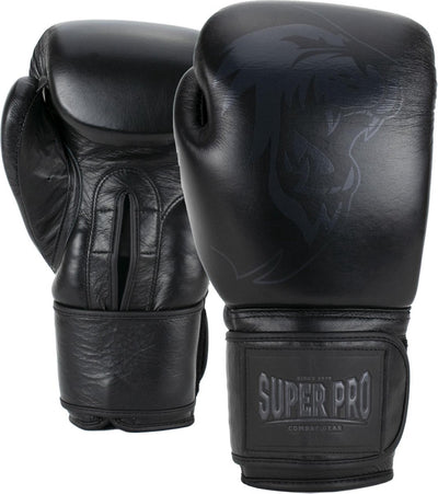 Super pro combat gear legend lederen (kick)bokshandschoenen zwart 12oz 12 oz